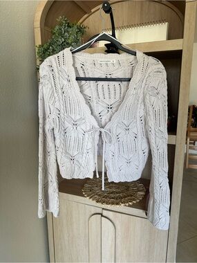 Open Knit Tie-Front Cardigan - Off White M
